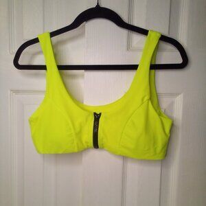 Lizaful Bikini Top Women 8 Swim Zipper Padded Neon Yellow